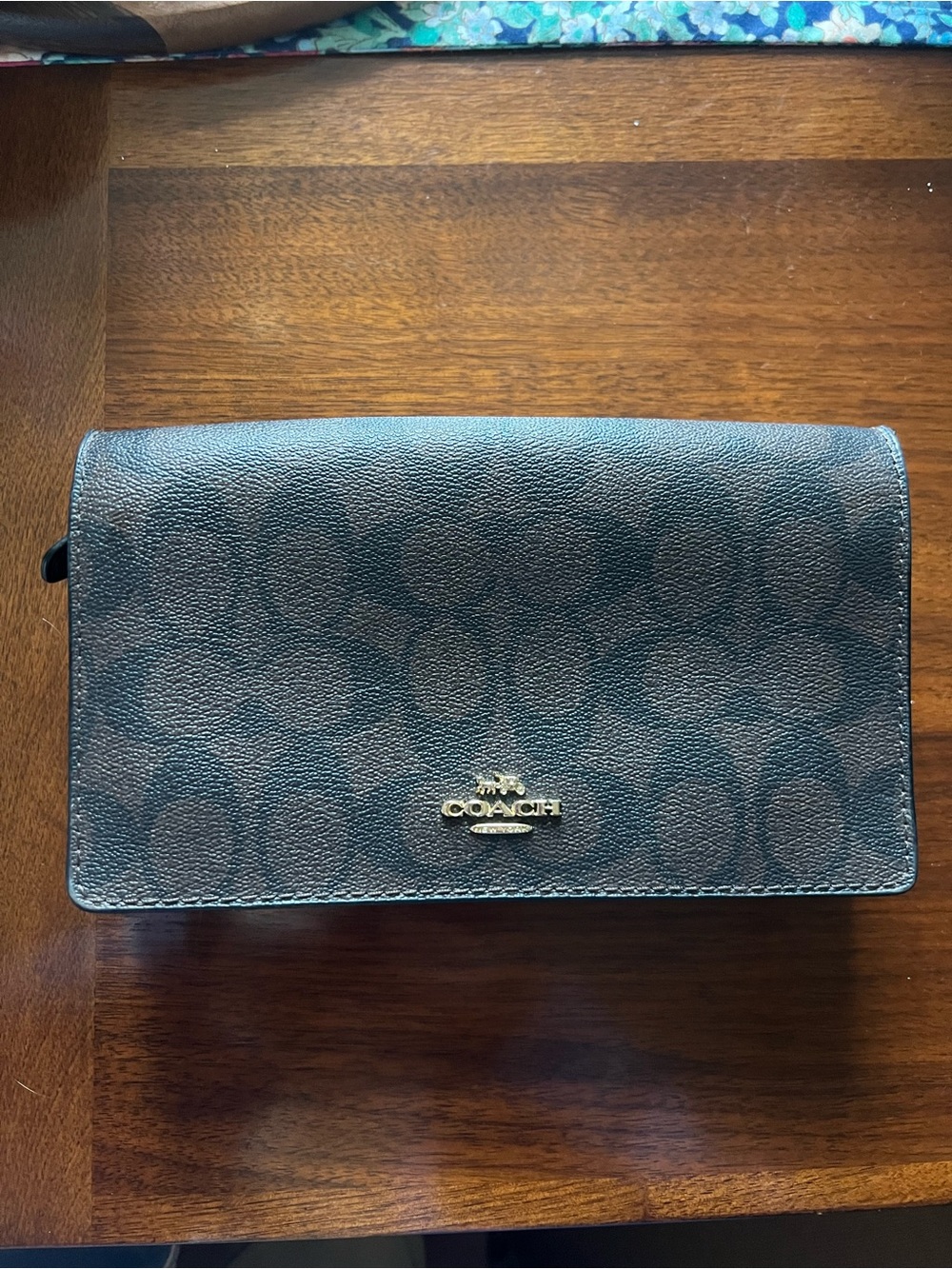Coach Black Signature Continental Wallet with Gold Logo
